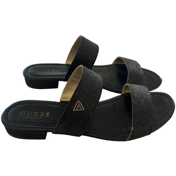 Guess Sandles Womens Glittery Open Toe Slip On‎ Black Shoes Size 10M - Picture 1 of 11